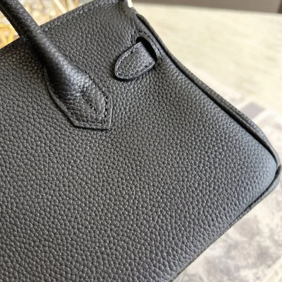 Black genuine leather women's handbag | Silver Hardware SHW | Available 2 Sizes - Picture 7 of 8